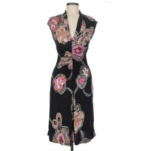 Trina Turk Black Floral Midi Silk Cocktail Dress Sz 4 - Good Condition